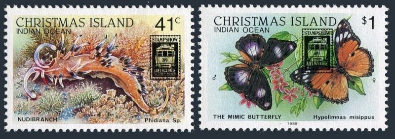 Christmas Isl 246-247, MNH. Michel 291-292. MELBOURNE-1989. Butterfly, Shell.
