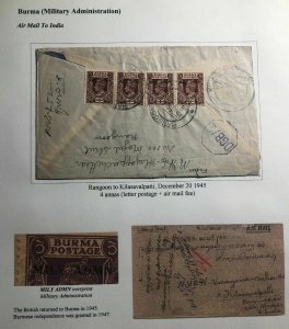 1945 Rangoon Burma Military Administration Airmail Cover To Kilasavakpatti India