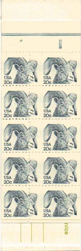 SCOTT# 1949 BK#142 20¢ RAM BOOKLET MISCUT BOTH PANES MINT N.H. PL.#19 SCARCE  