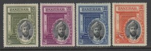 Zanzibar, Scott 214-217 (SG 323-326), MHR (brownish, 30c thin)