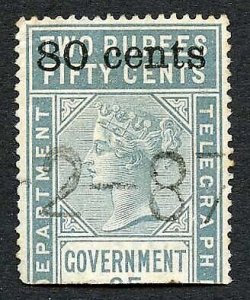 Ceylon Telegraph SGT96 80c on 2r50c Grey 8000 issued creased