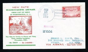 # C22 Registered First Day Cover with Kapner cachet Washington, DC - 2-15-1937