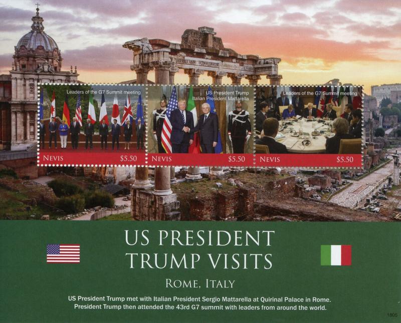 Nevis 2018 MNH Donald Trump Visit Italy Mattarella 3v M/S US Presidents Stamps