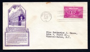 US 1937 3¢ Constitution FDC #798 Used CV $9