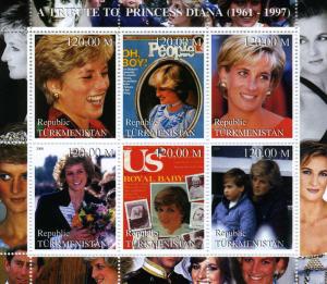 Turkmenistan 1997 Princess Diana Tribute Sheet Perforated mnf.vf