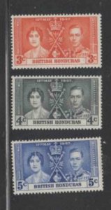 BRITISH HONDURAS #112-114 1937 CORONATION ISSUE MINT VF LH O.G bb