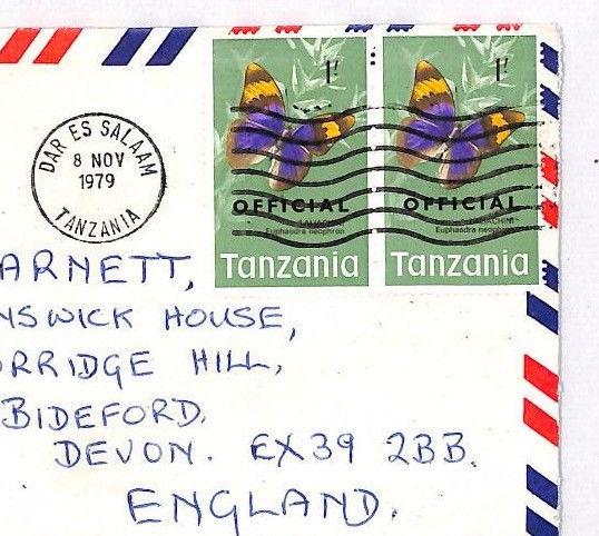 TANZANIA *OFFICIAL* OVERPRINTS Dar-es-Saalam Airmail Cover Devon 1979 XX3