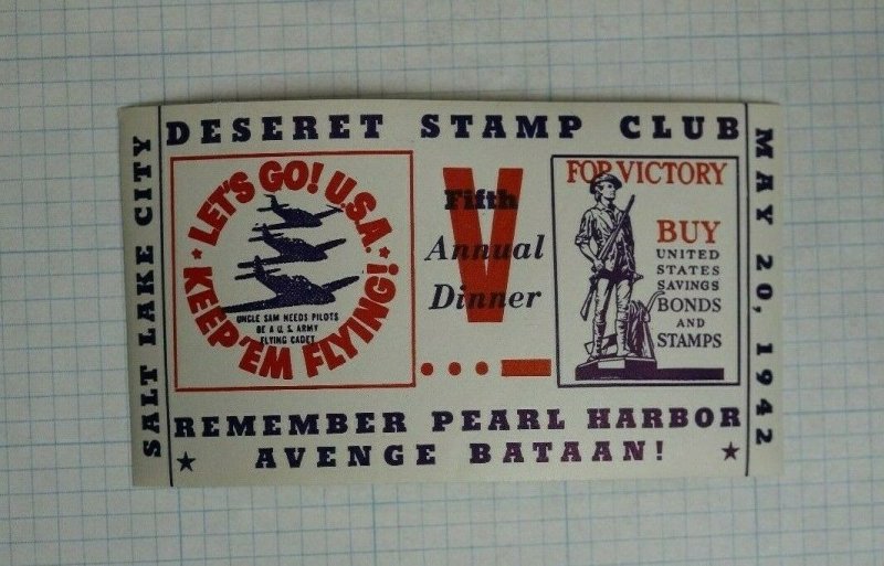 1942 SLC UT Deseret Stamp Club Remember Pearl Harbor Evennt Souvenir Label Ad