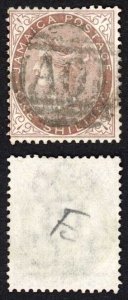 Jamaica SG13 1/- Dull Brown Wmk CC Kingston Type E Pmk