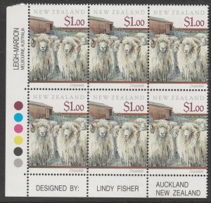 New Zealand 1991 $1.00 Sheep of New Zealand Plate Block UHM