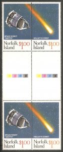 NORFOLK ISLAND Sc# 381 var MNH FVF Gutter Pair Halleys Comet Space