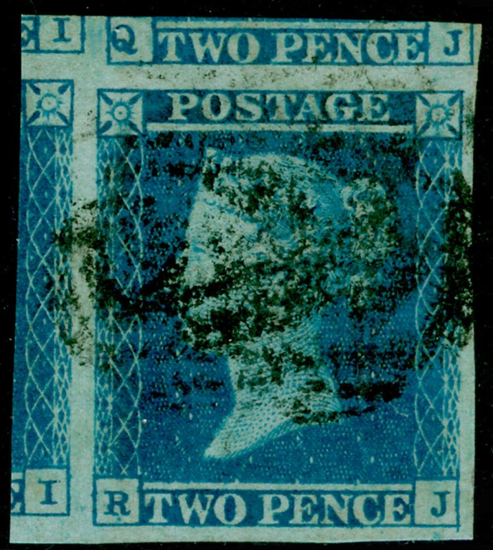 SG13, 2d pale blue PLATE 4, FINE USED. Cat £110. 4 MARGINS. RJ