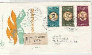 Vatican 1959 Regd Vatican City Label Cancels Holy Men Stamps FDC Cover Ref 35087