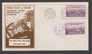 US Mel 773-13a 1935 3c California Exposition, brown R. Dyer cachet, 2 FD cancels