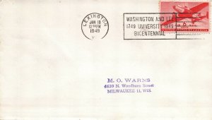 US EVENT SLOGAN POSTMARK COVER WASHINGTON AND LEE UNIVERSITY BICENTENNIAL 1949