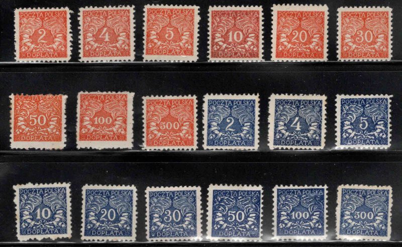 Poland Scott j13-j30 MH* postage due set