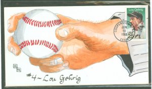 US 2417 1989 25c Lou Gehrig (Baseball/sports) single on an unaddressed, hand-printed MN cacheted FDC