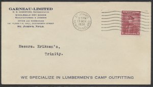 1936 Newfoundland Garneau Ltd Advertising Cover Lumbermens Camp Outfitting