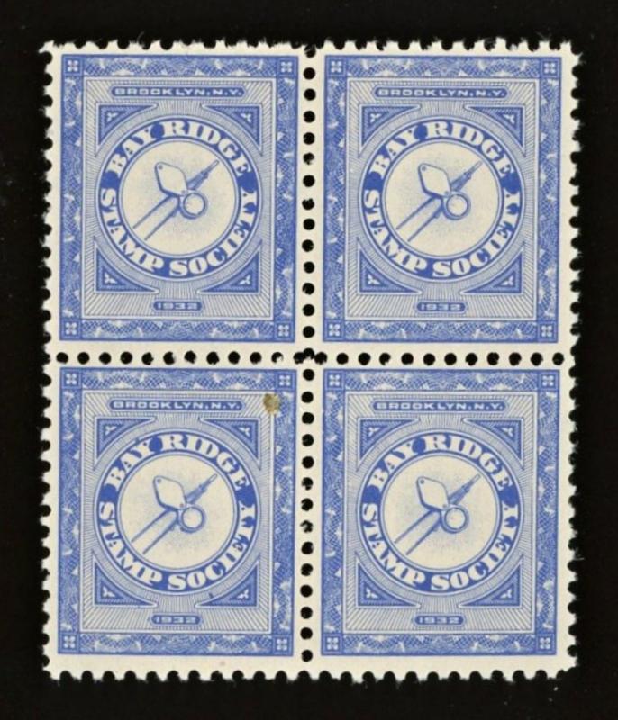 1932 Brooklyn New York  ~ Bay Ridge Stamp Society Label  42mm X 50mm  Block of 4