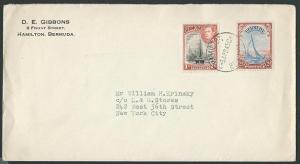 BERMUDA 1945 GVI 1d + 2d Yacht  on cover Hamilton to New York..............42494