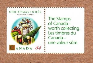 Canada 1992 #1454as = Christmas Santa Claus = MNH stamp with Label