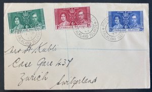 1937 Port Stanley Falkland Islands Cover To Zurich King George VI Coronation