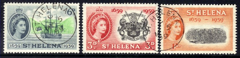 St Helena 1959 QE2 Set Tercentenary FDI Pmk 5 May 59 used SG 169 - 171 ( J160 )