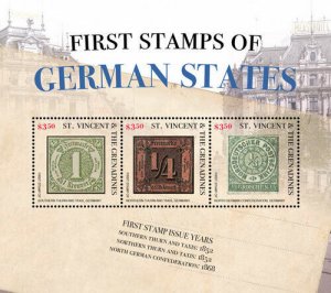 St. Vincent 2016 - First Stamps German States, Years 1852-68 - Sheet of 3 - MNH