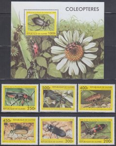 GUINEA # GUI028 CPL MNH SET of 6 STAMPS PLUS S/S - VARIOUS BEETLES