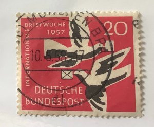 Germany 1957 Scott 775 used - 20pf,  International Letter Week, birds