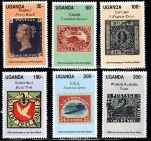 Uganda   Scott 789-794 MNH** stamp on stamp short set 6/8