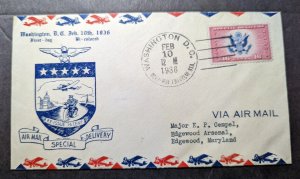1936 USA Airmail First Day Cover FDC Washington DC to Edgewood Maryland