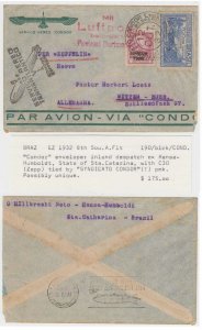 BRAZIL 1932 GRAF ZEPPELIN 8th SAF Sieger 190 CONDOR COVER ScC30, 700R WITTENRUHR 