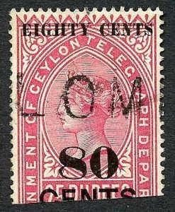 Ceylon Telegraph SGT117 80c on 25r Carmine only 2400 printed Cat 15 pounds