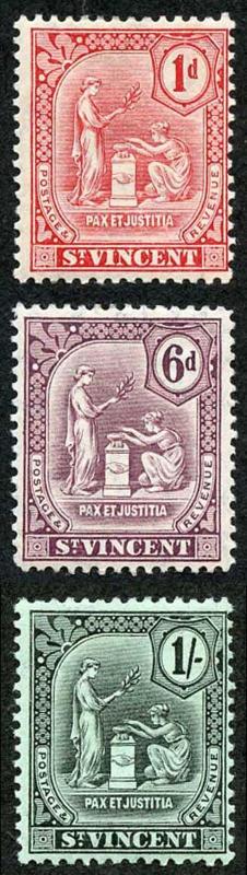 St Vincent SG99/101 1909 Set of 3 (No dot below d) Fresh M/Mint