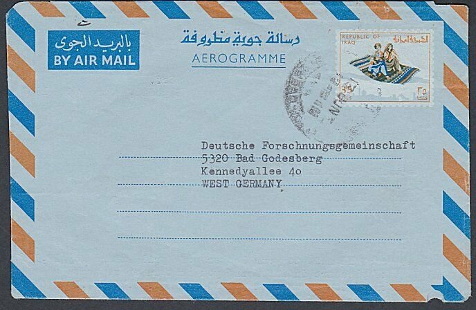 IRAQ 1967 35fils Flying Carpet aerogramme commerial use to Germany..........L199