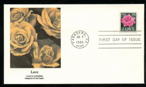 US 2378 Love Issue 1988 - Rose UA Fleetwood cachet FDC