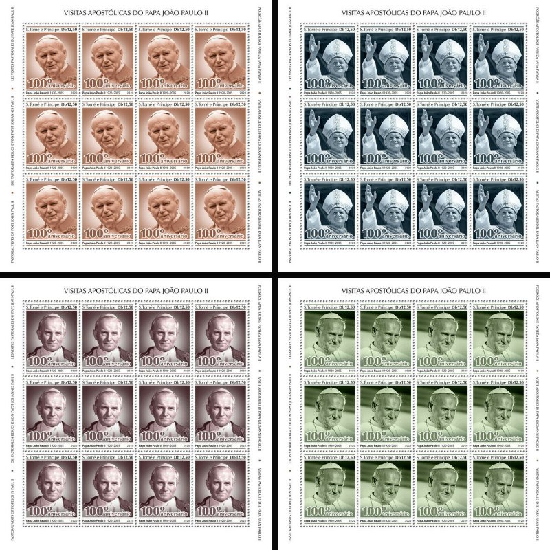 Sao Tome & Principe Pope John Paul II Stamps 2020 MNH Famous People 4x 12v M/S 