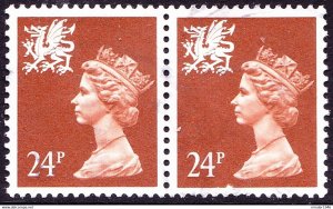 GREAT BRITAIN Wales 1989 QEII 24p Horizontal Pair Indian-Red Machin SGW58 FU