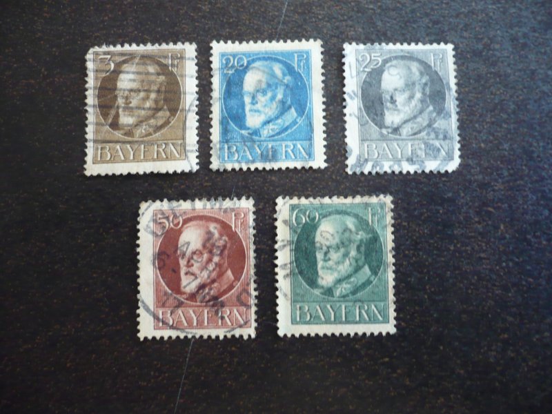 Stamps - Bavaria - Scott# 95,102,103,106,107 - Used Part Set of 5 Stamps