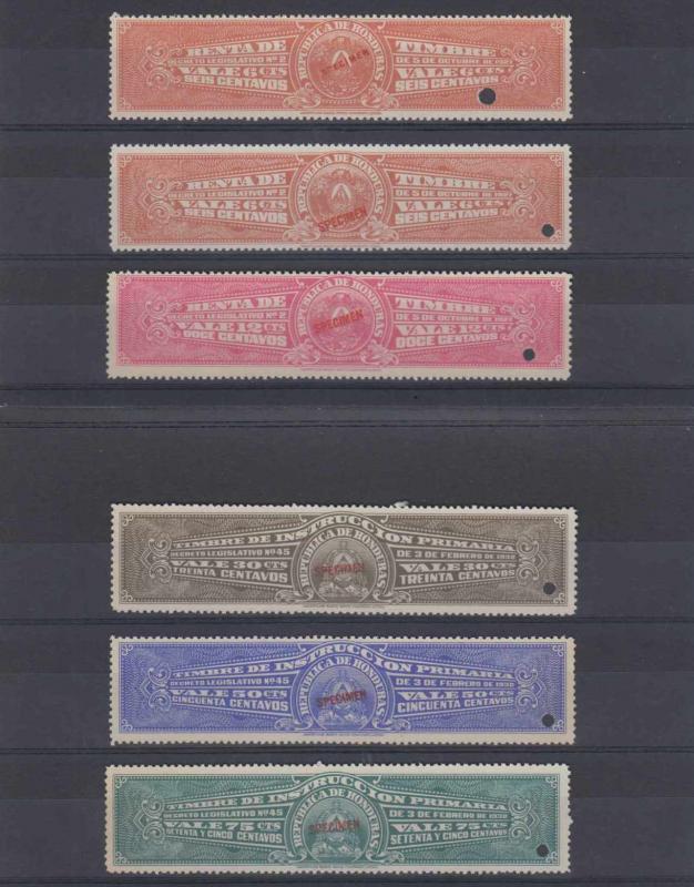 HONDURAS 1927 REVENUES TIMBRE, LICOUR+ 3 IMPERF & 12 PERF PROOFS SETS SPECIMEN 