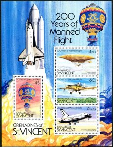 St Vincent Gren 275-278, 278a, MNH. Manned Flight, 200, 1983. Balloon, Columbia.