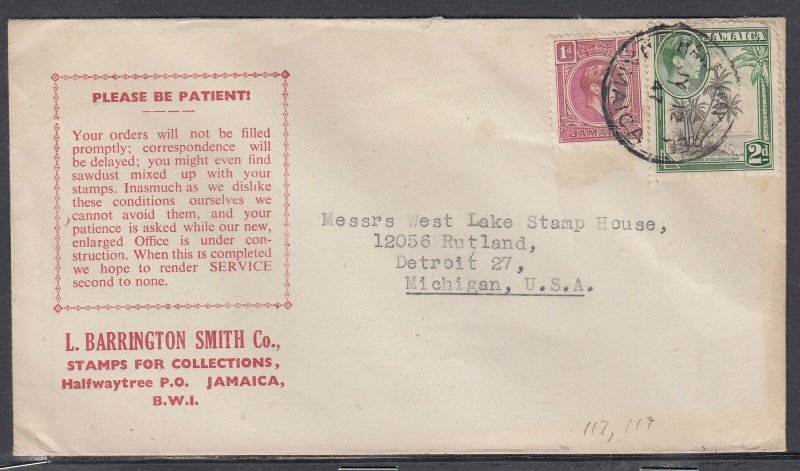 Jamaica - Jul 12, 1947 Halfway Tree Advertising Cover to States