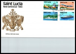 St Lucia 504-515 Transportation Set of Three U/A FDC