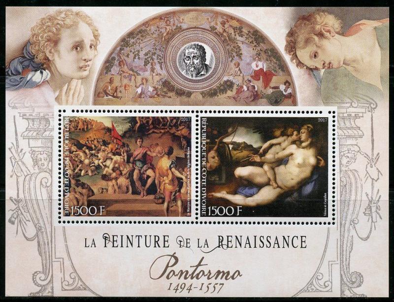 IVORY COAST 2017 PONTORMO PAINTINGS OF THE  RENAISSANCE SHEET  MINT NH