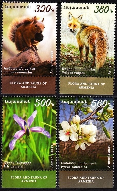 ARMENIA 2023-30 FLORA and FAUNA: Squirrel Fox Flowers. Title Margin, MNH