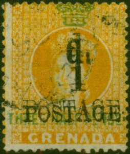 Grenada 1886 1d on 1 1/2d Orange SG37b 'Surcharge Double' Fine Used with Bran...