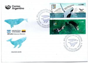 #75393 ARGENTINA 2024 JOINT ISSUE COLOMBIA FAUNA WHALE COMBO BLx4+FDC+BROCHURE
