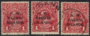 NWPI NEW GUINEA 1915 KGV 1D OVERPRINT TYPES A B AND C USED