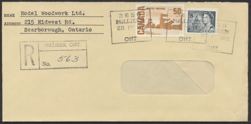 1972 Canada Registered Cover Milliken ONT MOON Postmarks Centennials